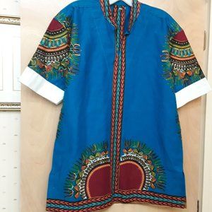 Blue Yellow Dashiki Top M L